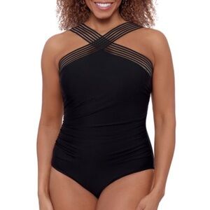 Aqua Green Black Crisscross One Piece Swimsuit